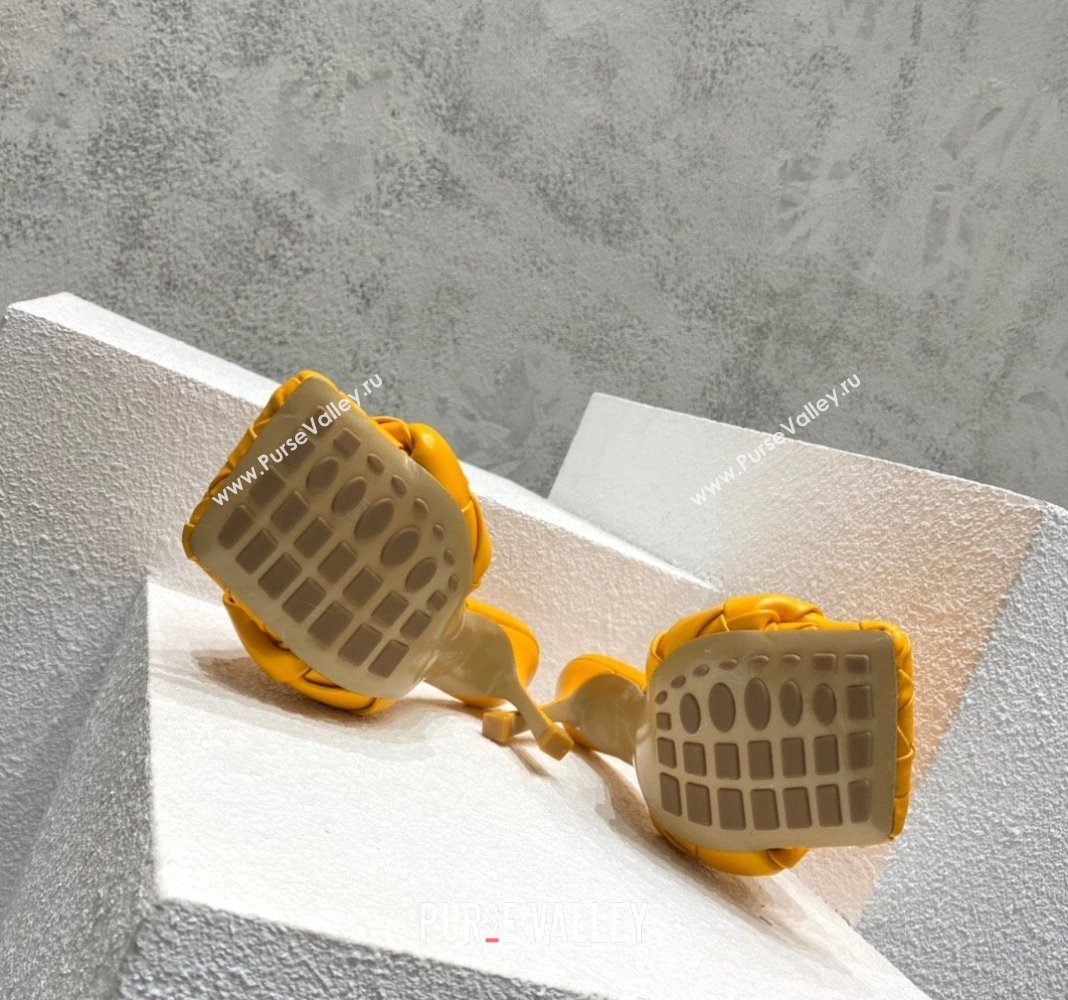 Bottega Veneta Lido Heel Slide Sandals 9.5cm in Intrecciato Leather Orange Yellow 2024 0430 (MD-240430178)