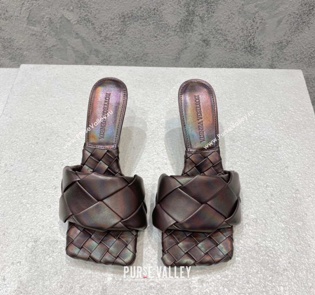 Bottega Veneta Lido Heel Slide Sandals 9.5cm in Intrecciato Leather Bronze 2024 0430 (MD-240430179)