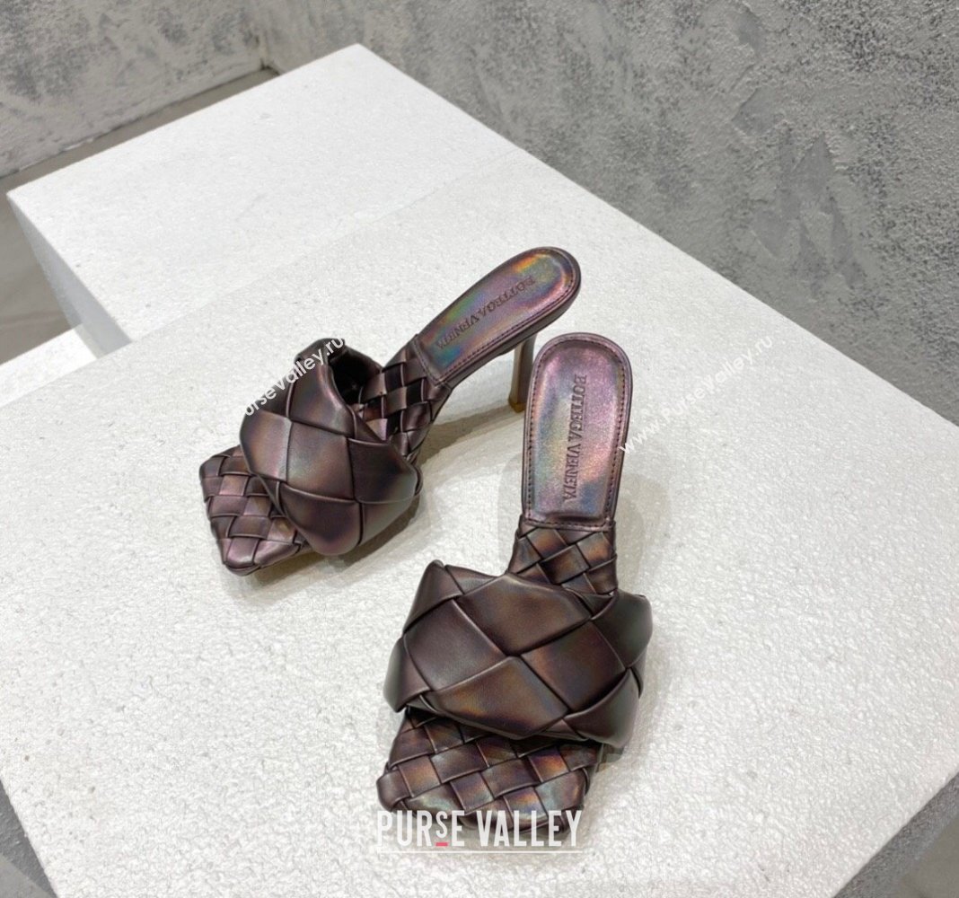 Bottega Veneta Lido Heel Slide Sandals 9.5cm in Intrecciato Leather Bronze 2024 0430 (MD-240430179)