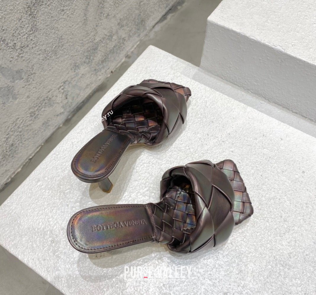 Bottega Veneta Lido Heel Slide Sandals 9.5cm in Intrecciato Leather Bronze 2024 0430 (MD-240430179)