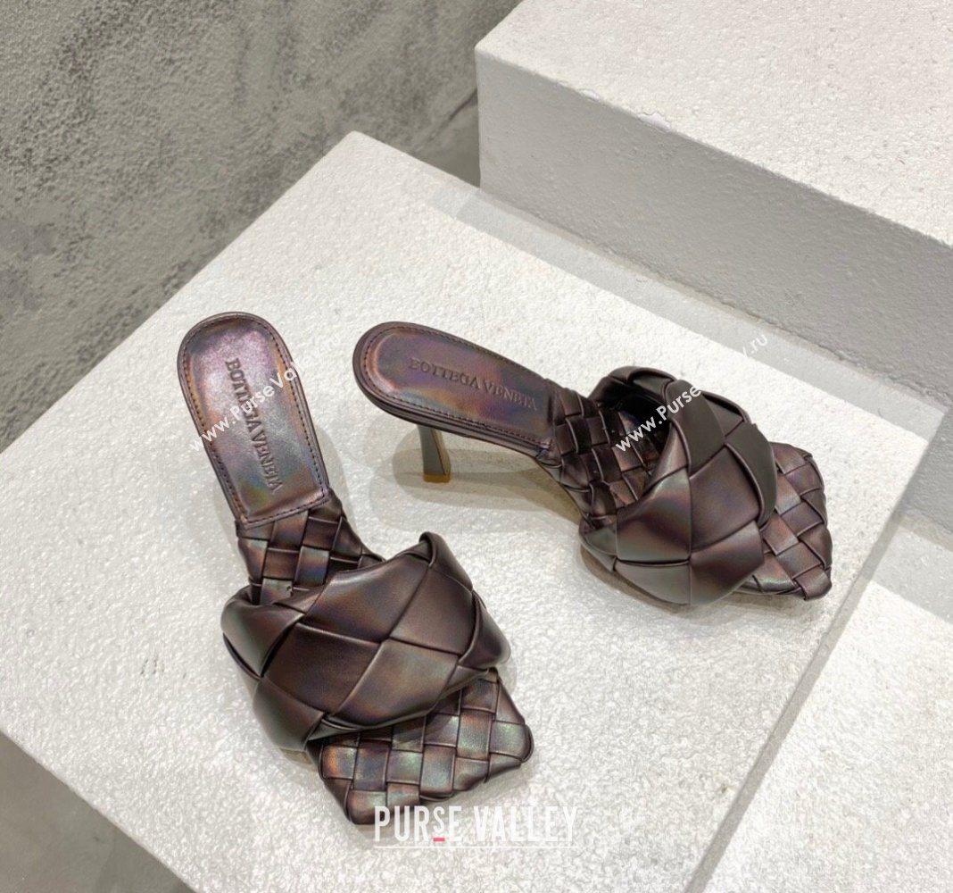 Bottega Veneta Lido Heel Slide Sandals 9.5cm in Intrecciato Leather Bronze 2024 0430 (MD-240430179)