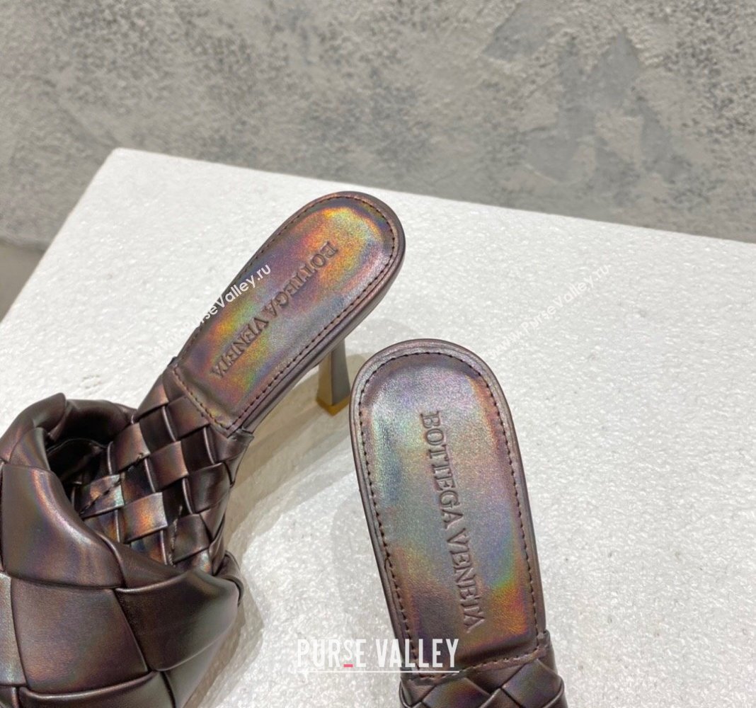 Bottega Veneta Lido Heel Slide Sandals 9.5cm in Intrecciato Leather Bronze 2024 0430 (MD-240430179)