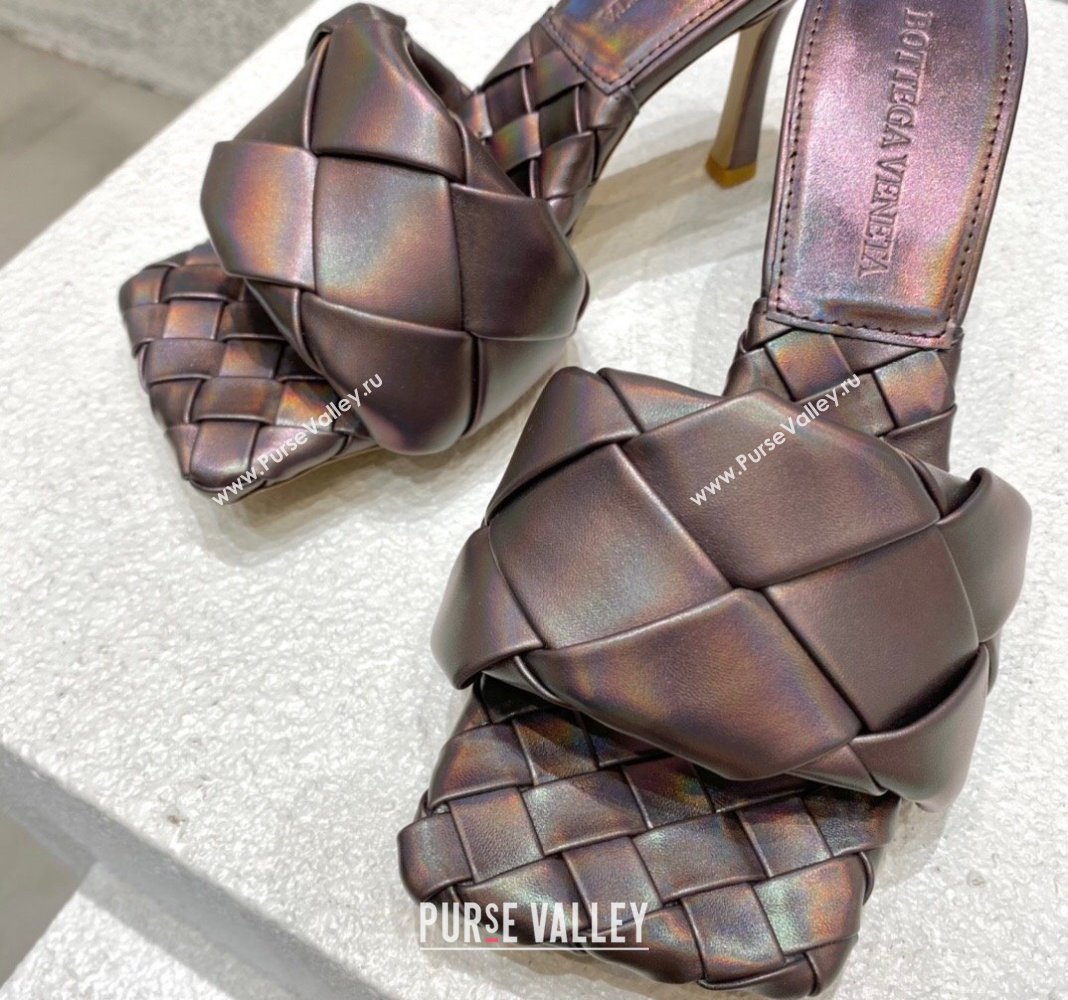 Bottega Veneta Lido Heel Slide Sandals 9.5cm in Intrecciato Leather Bronze 2024 0430 (MD-240430179)