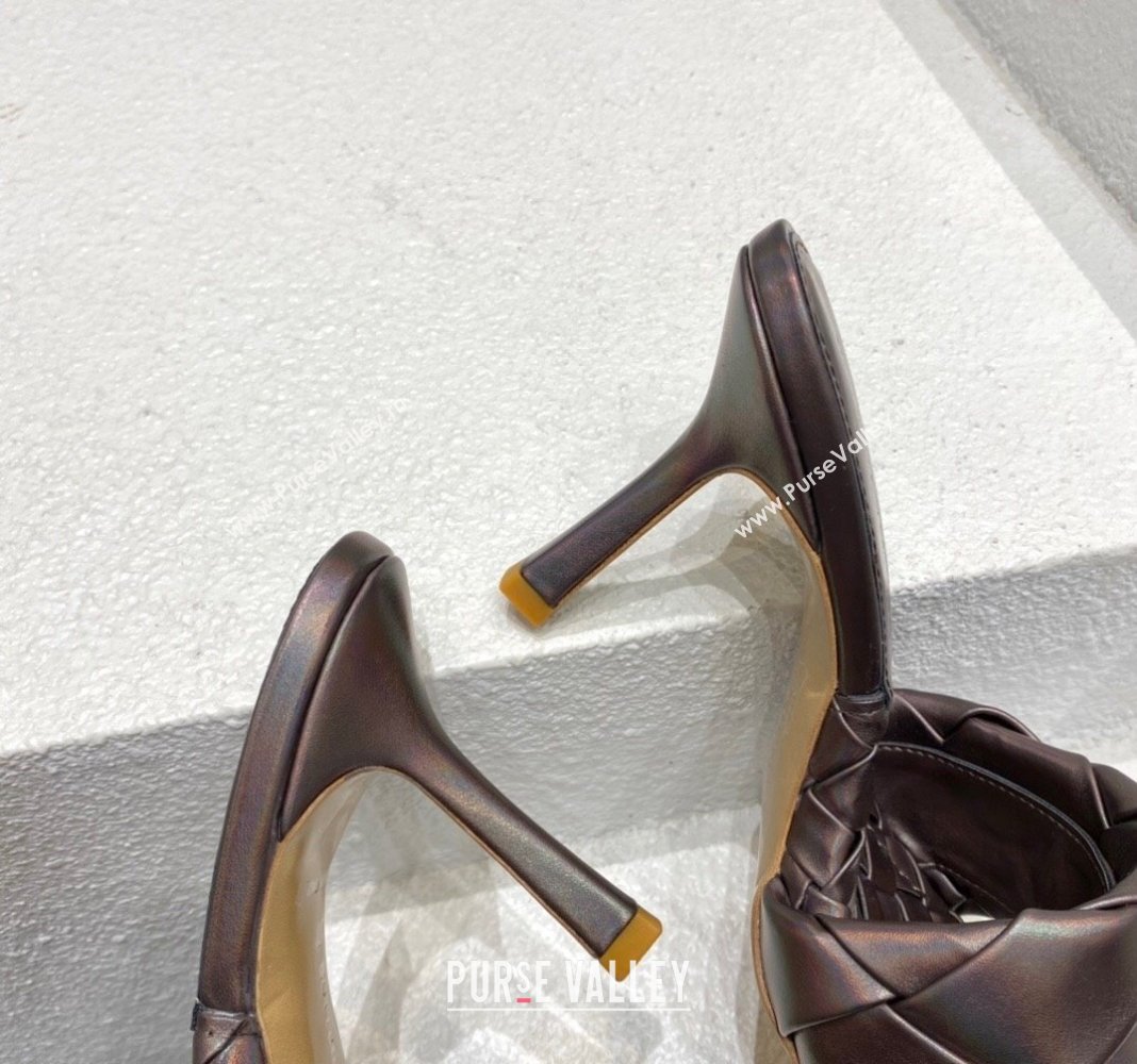 Bottega Veneta Lido Heel Slide Sandals 9.5cm in Intrecciato Leather Bronze 2024 0430 (MD-240430179)
