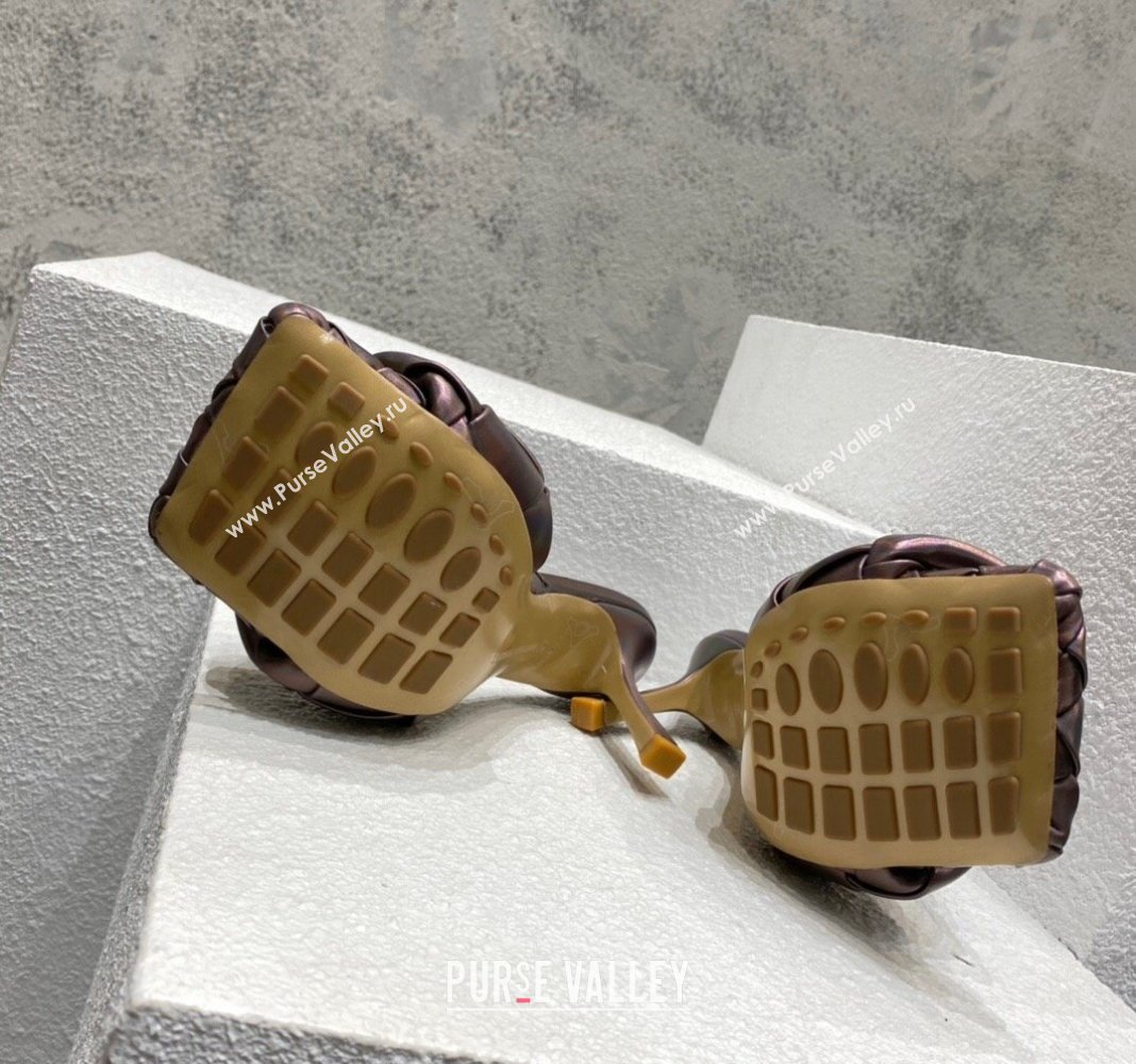 Bottega Veneta Lido Heel Slide Sandals 9.5cm in Intrecciato Leather Bronze 2024 0430 (MD-240430179)