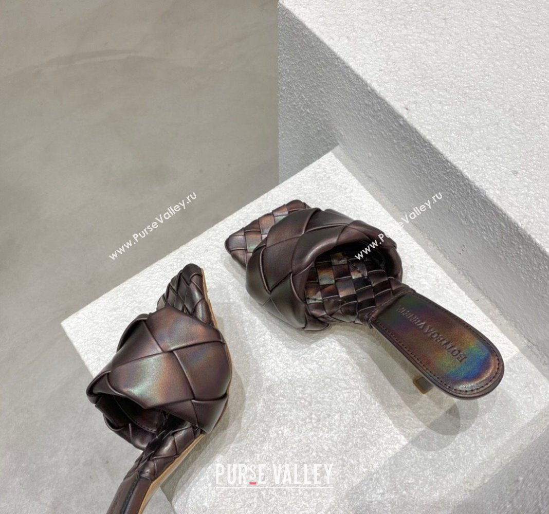 Bottega Veneta Lido Heel Slide Sandals 9.5cm in Intrecciato Leather Bronze 2024 0430 (MD-240430179)