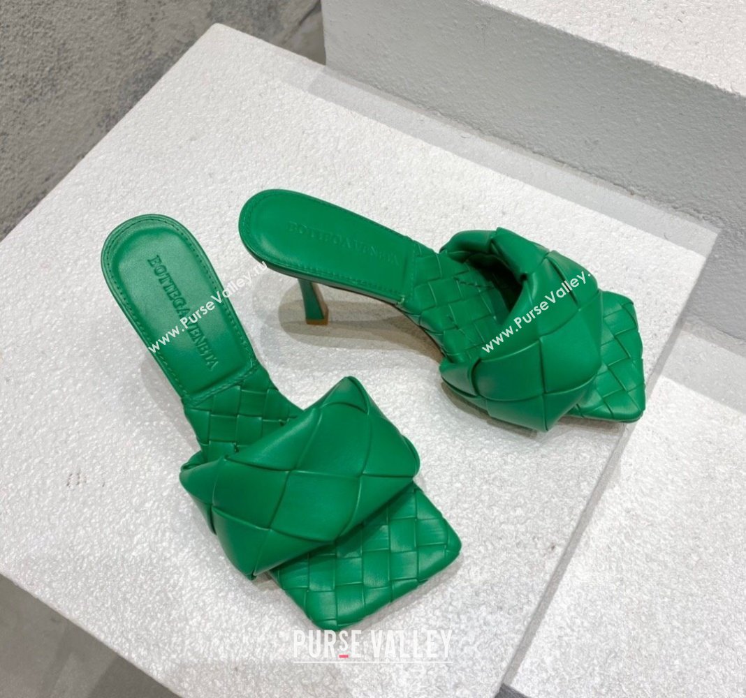 Bottega Veneta Lido Heel Slide Sandals 9.5cm in Intrecciato Leather Green 2 2024 0430 (MD-240430180)