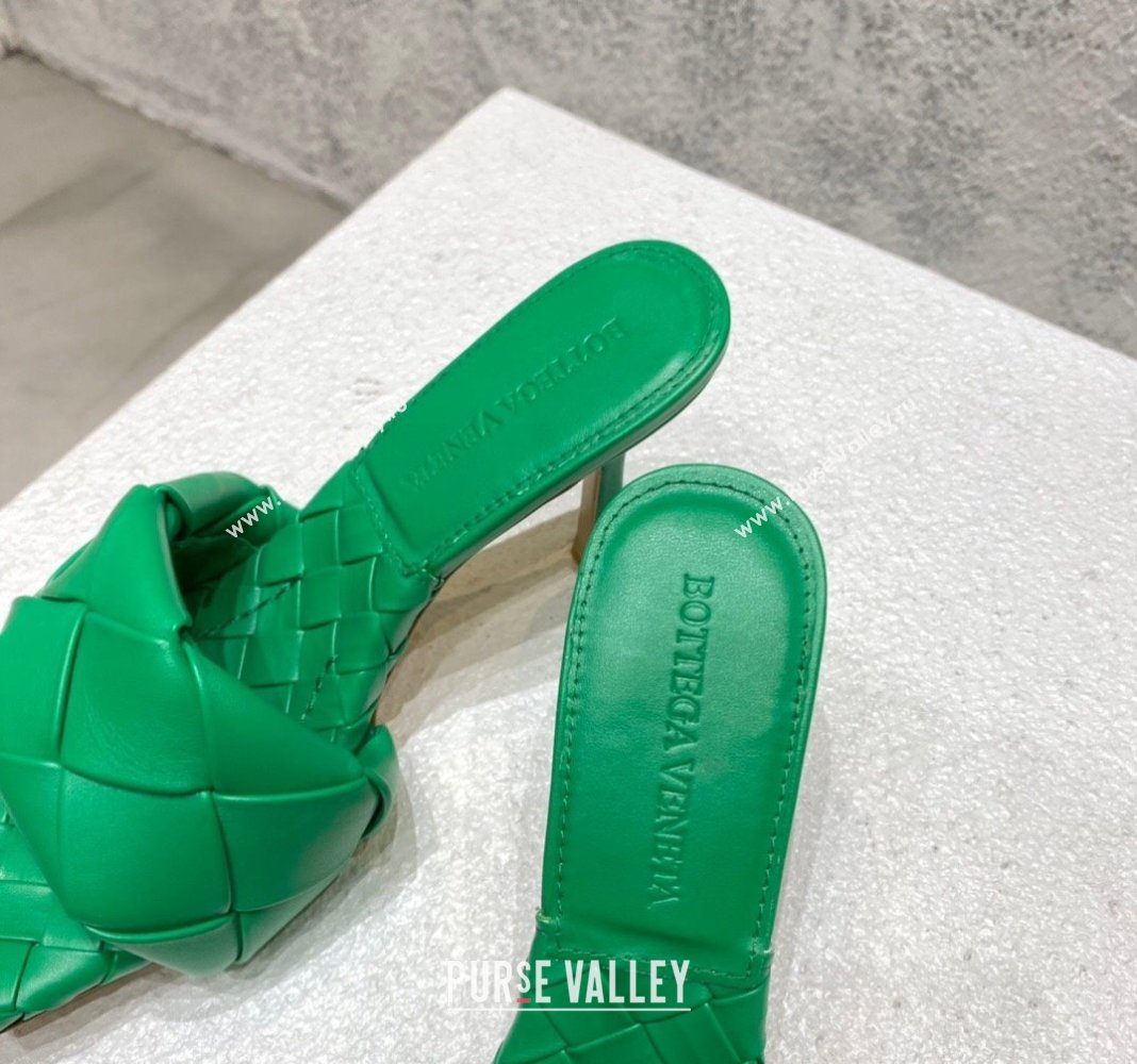 Bottega Veneta Lido Heel Slide Sandals 9.5cm in Intrecciato Leather Green 2 2024 0430 (MD-240430180)