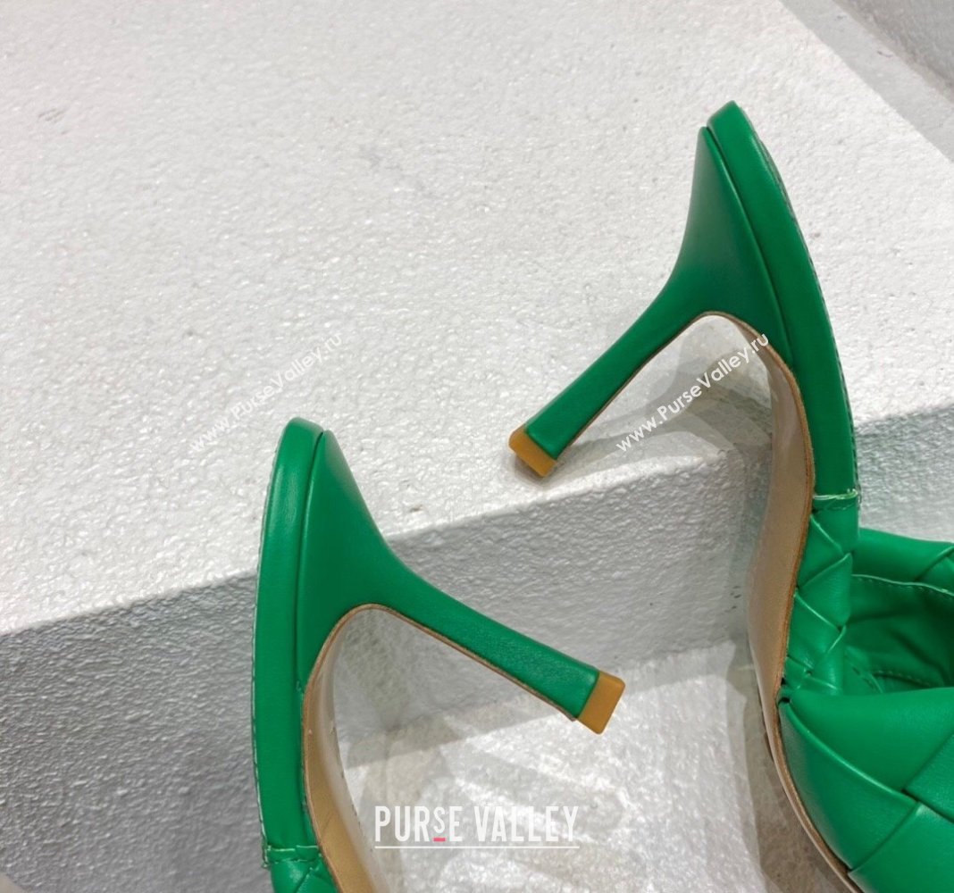 Bottega Veneta Lido Heel Slide Sandals 9.5cm in Intrecciato Leather Green 2 2024 0430 (MD-240430180)