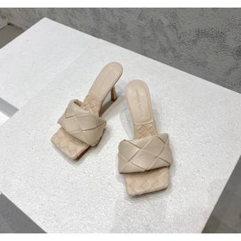 Bottega Veneta Lido Heel Slide Sandals 9.5cm in Intrecciato Leather Cream White 2024 0430 (MD-240430181)