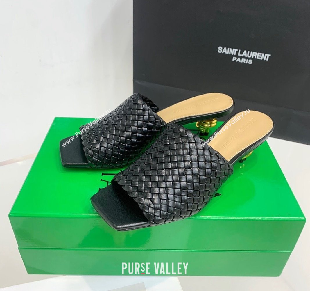 Bottega Veneta Knot Slide Sandals 4.5cm in Intreccio Leather Black 2024 0430 (KER-240430149)