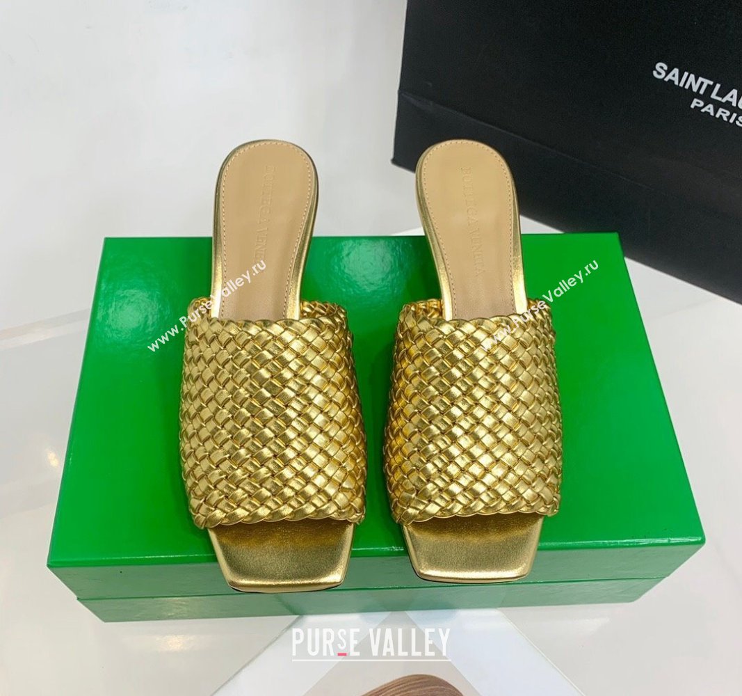 Bottega Veneta Knot Slide Sandals 4.5cm in Intreccio Leather Gold 2024 0430 (KER-240430150)