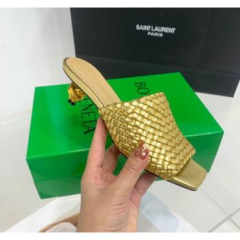 Bottega Veneta Knot Slide Sandals 4.5cm in Intreccio Leather Gold 2024 0430 (KER-240430150)