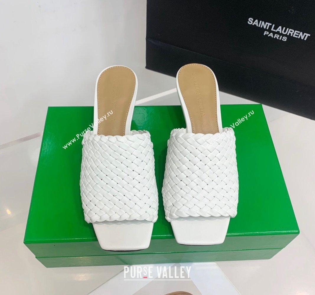 Bottega Veneta Knot Slide Sandals 4.5cm in Intreccio Leather White 2024 0430 (KER-240430152)