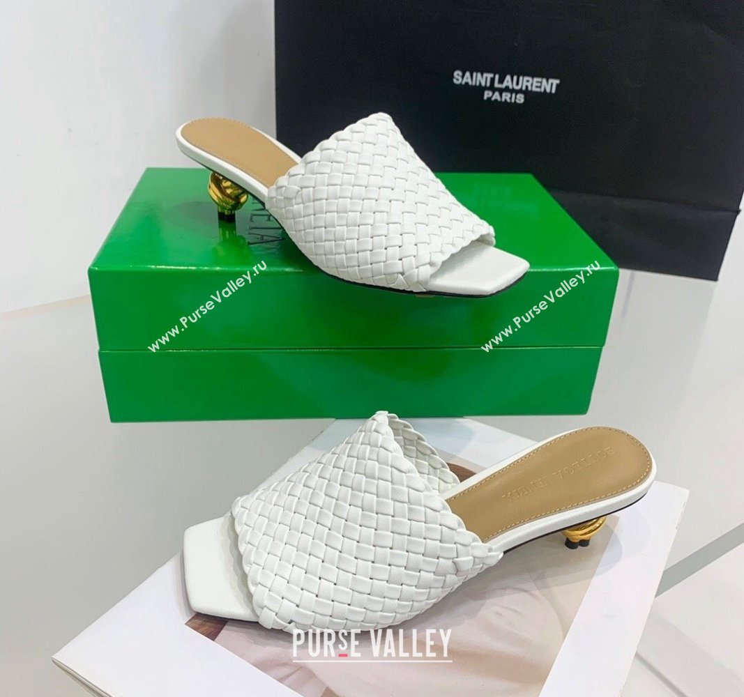 Bottega Veneta Knot Slide Sandals 4.5cm in Intreccio Leather White 2024 0430 (KER-240430152)