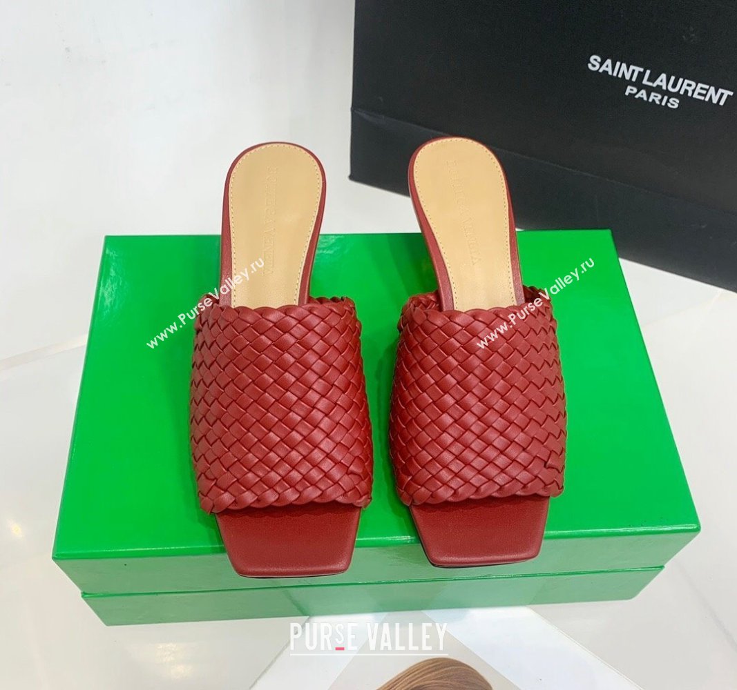 Bottega Veneta Knot Slide Sandals 4.5cm in Intreccio Leather Red 2024 0430 (KER-240430153)