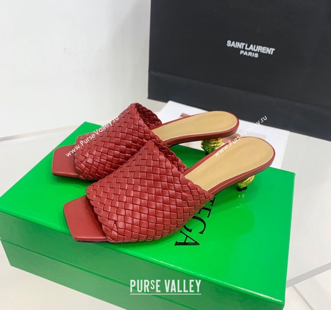 Bottega Veneta Knot Slide Sandals 4.5cm in Intreccio Leather Red 2024 0430 (KER-240430153)