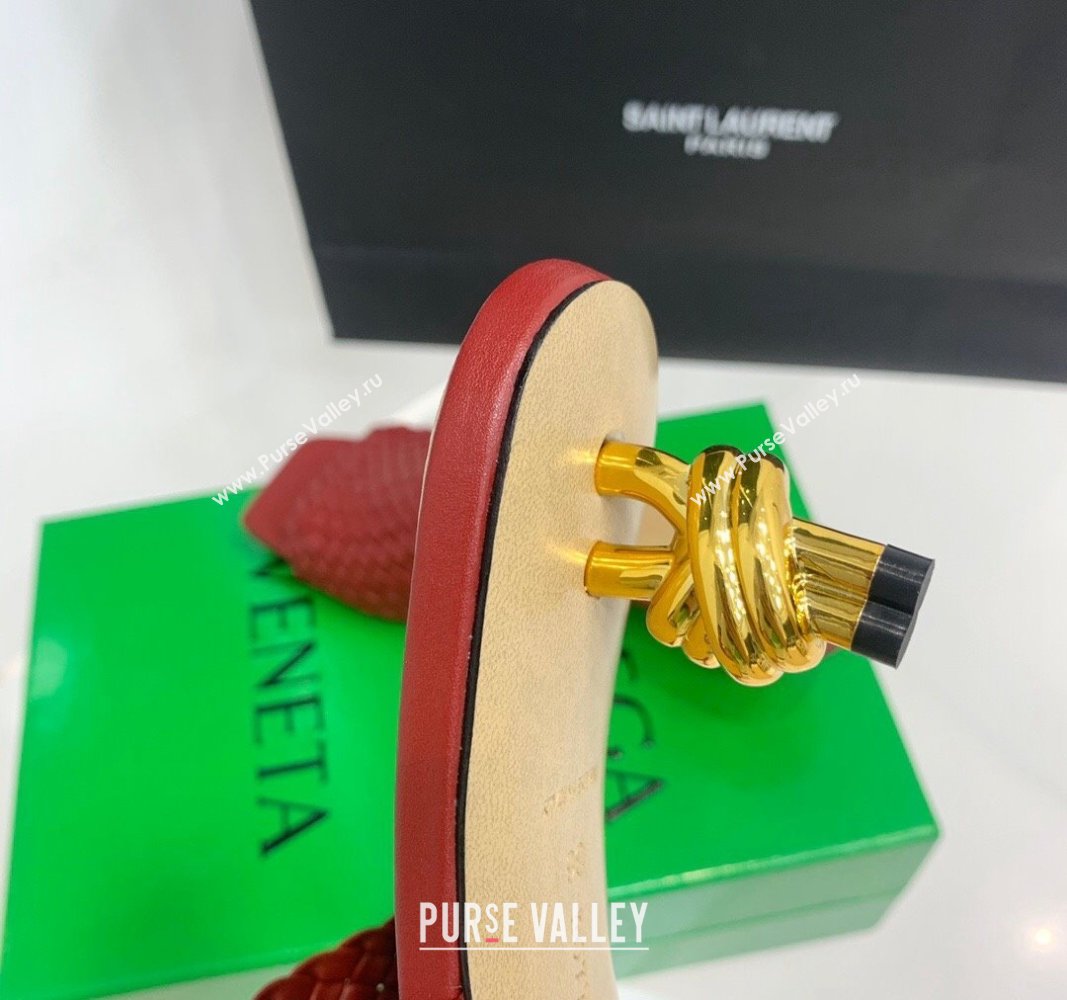 Bottega Veneta Knot Slide Sandals 4.5cm in Intreccio Leather Red 2024 0430 (KER-240430153)