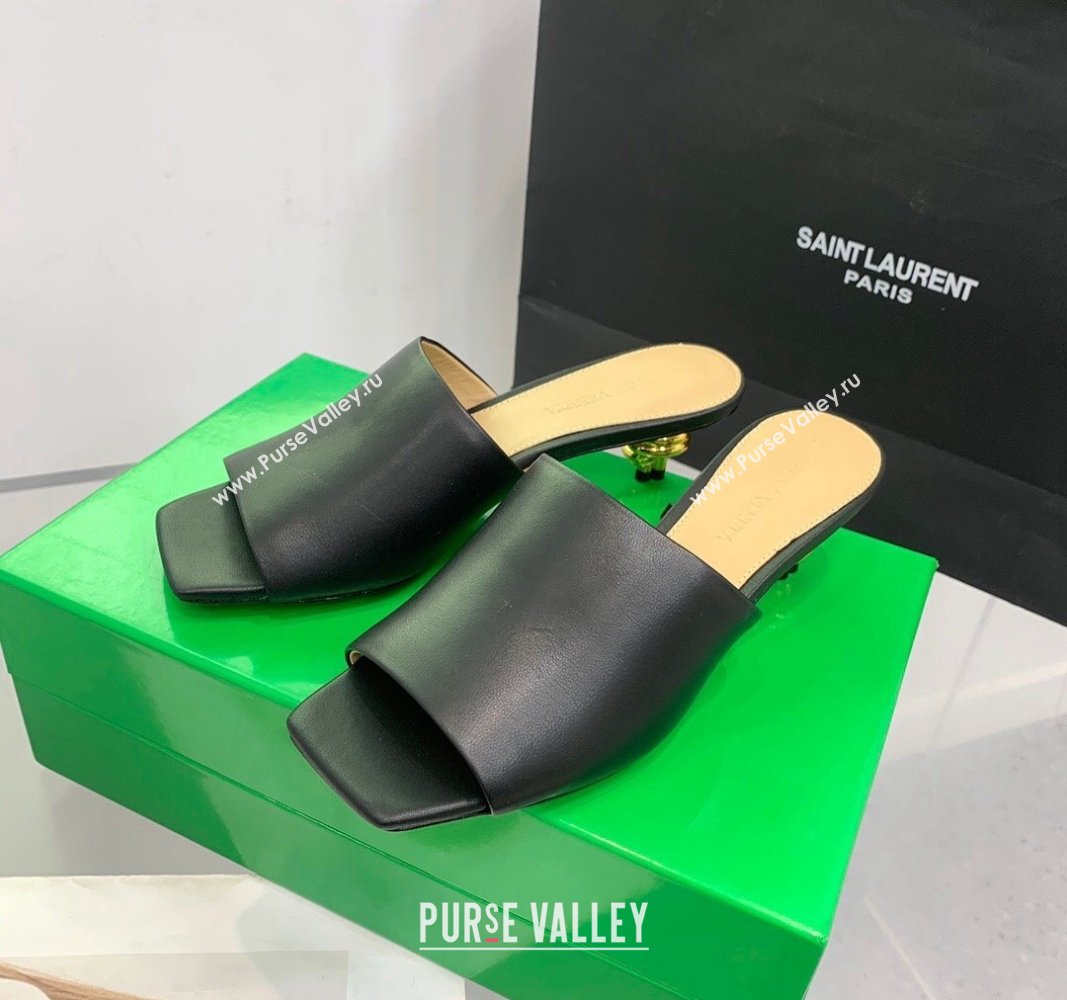 Bottega Veneta Knot Slide Sandals 4.5cm in Calfskin Black 2024 0430 (KER-240430154)