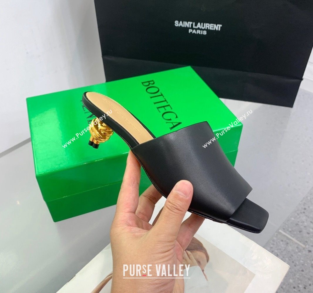 Bottega Veneta Knot Slide Sandals 4.5cm in Calfskin Black 2024 0430 (KER-240430154)