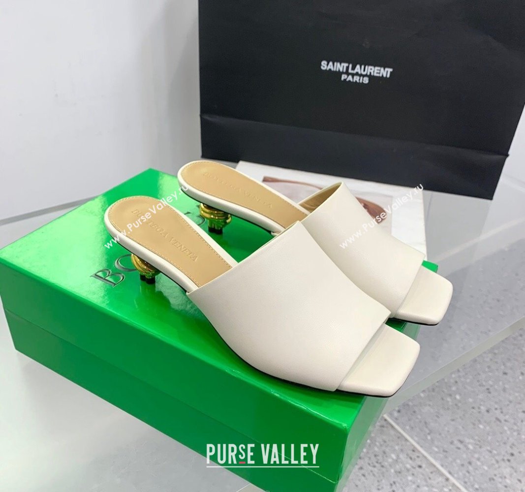 Bottega Veneta Knot Slide Sandals 4.5cm in Calfskin White 2024 0430 (KER-240430155)