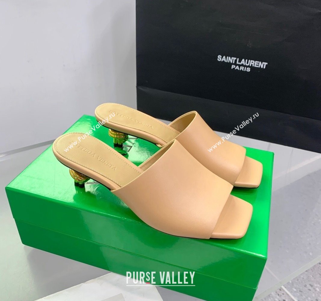 Bottega Veneta Knot Slide Sandals 4.5cm in Calfskin Beige 2024 0430 (KER-240430156)