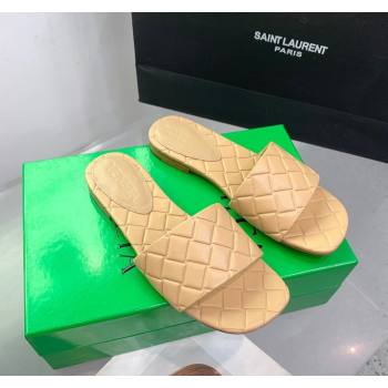 Bottega Veneta Amy Flat Slide Sandals in Lambskin Beige 2024 0430 (KER-240430159)