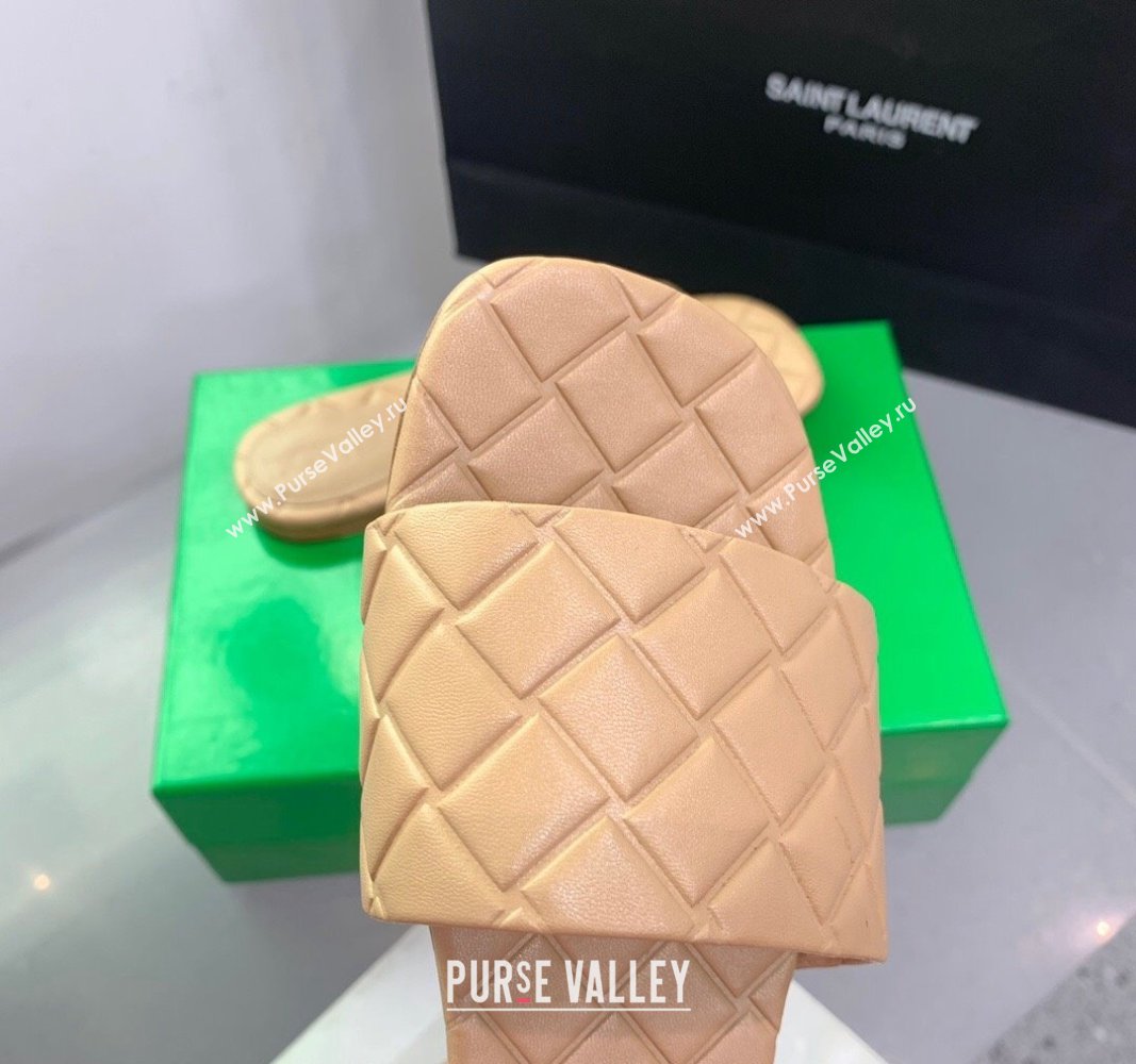 Bottega Veneta Amy Flat Slide Sandals in Lambskin Beige 2024 0430 (KER-240430159)