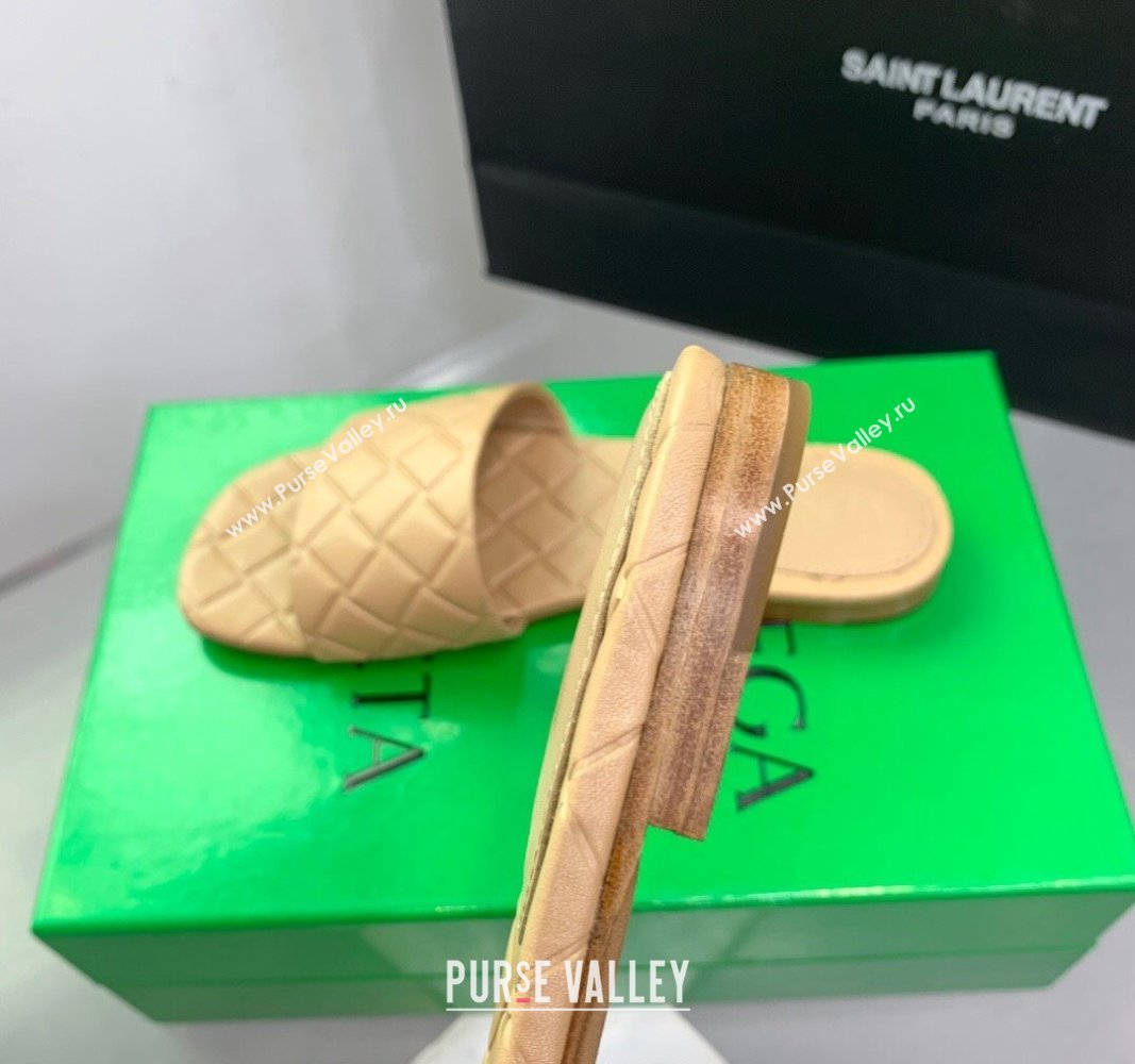 Bottega Veneta Amy Flat Slide Sandals in Lambskin Beige 2024 0430 (KER-240430159)