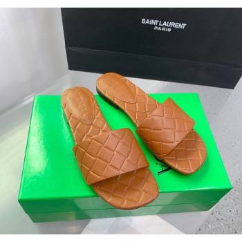 Bottega Veneta Amy Flat Slide Sandals in Lambskin Brown 2024 0430 (KER-240430161)