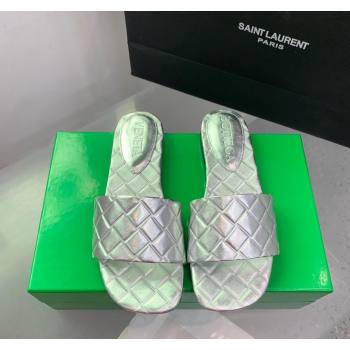 Bottega Veneta Amy Flat Slide Sandals in Lambskin Silver 2024 0430 (KER-240430162)