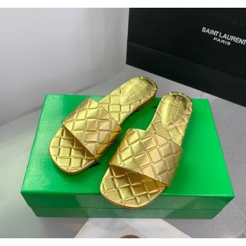 Bottega Veneta Amy Flat Slide Sandals in Lambskin Gold 2024 0430 (KER-240430163)