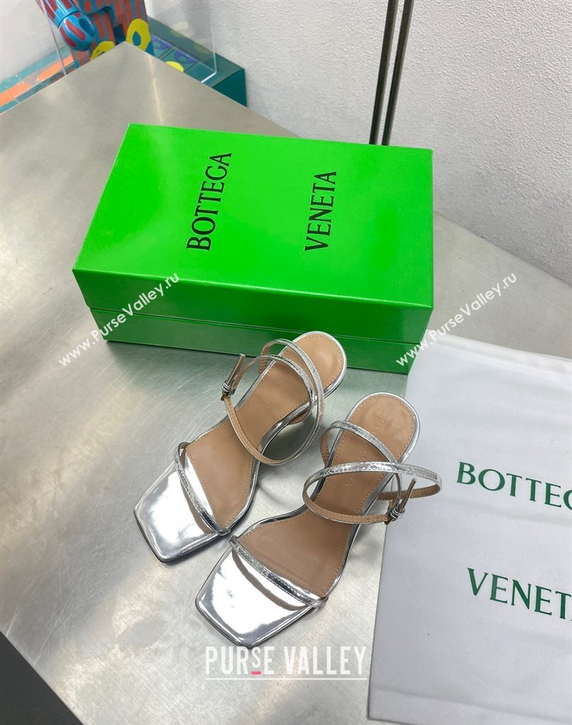 Bottega Veneta Knot Sandals 9cm in Lambskin Silver 2024 0430 (MD-240430134)