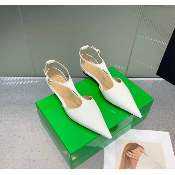 Bottega Veneta Rocket T Patent Calfskin Ballet Flat White 2024 0430 (KER-240430166)