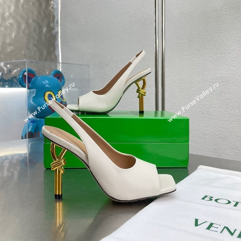 Bottega Veneta Knot Sandals 9cm in Lambskin White 2024 0429 (MD-240430141)