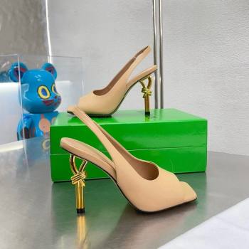 Bottega Veneta Knot Sandals 9cm in Lambskin Beige 2024 0429 (MD-240430143)