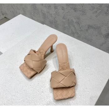 Bottega Veneta Lido Heel Slide Sandals 9.5cm in Intrecciato Leather Rose Beige 2024 0430 (MD-240430186)