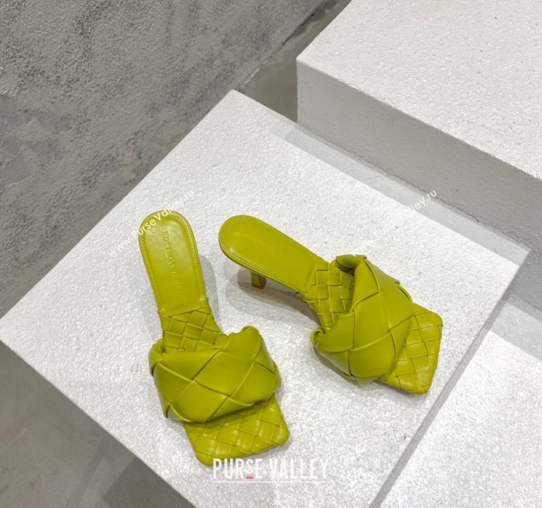 Bottega Veneta Lido Heel Slide Sandals 9.5cm in Intrecciato Leather Kiwi Green 2024 0430 (MD-240430187)
