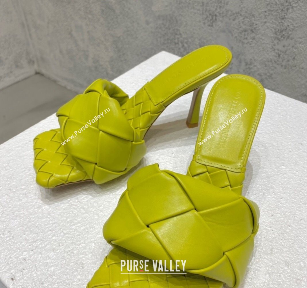 Bottega Veneta Lido Heel Slide Sandals 9.5cm in Intrecciato Leather Kiwi Green 2024 0430 (MD-240430187)