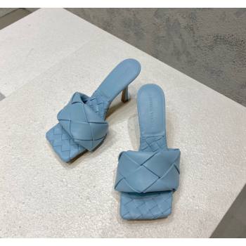 Bottega Veneta Lido Heel Slide Sandals 9.5cm in Intrecciato Leather light Blue 2024 0430 (MD-240430188)