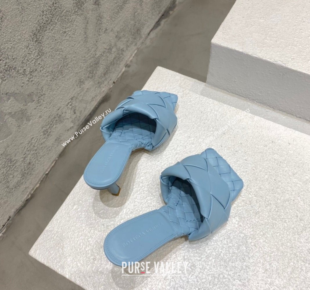 Bottega Veneta Lido Heel Slide Sandals 9.5cm in Intrecciato Leather light Blue 2024 0430 (MD-240430188)
