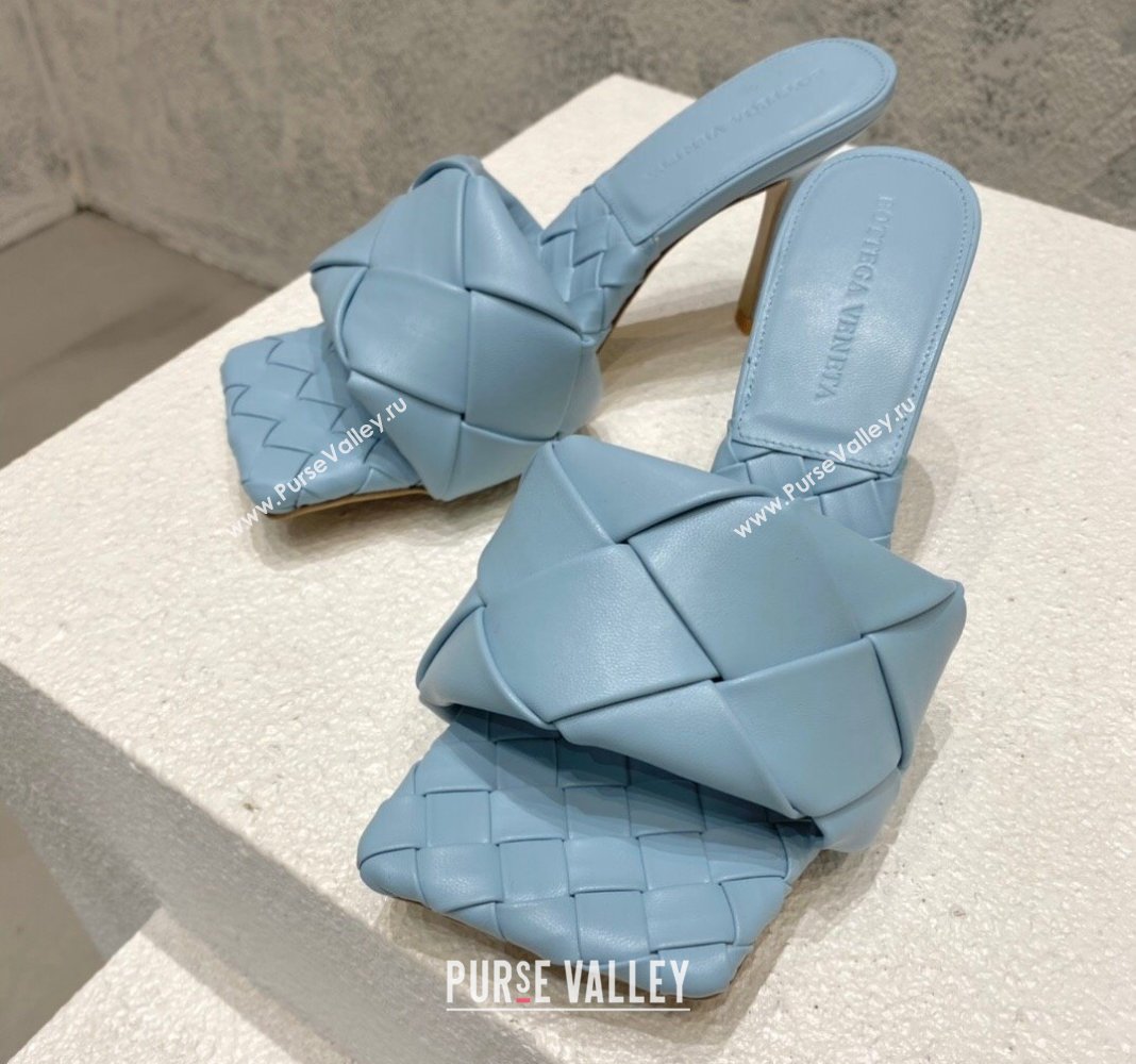 Bottega Veneta Lido Heel Slide Sandals 9.5cm in Intrecciato Leather light Blue 2024 0430 (MD-240430188)