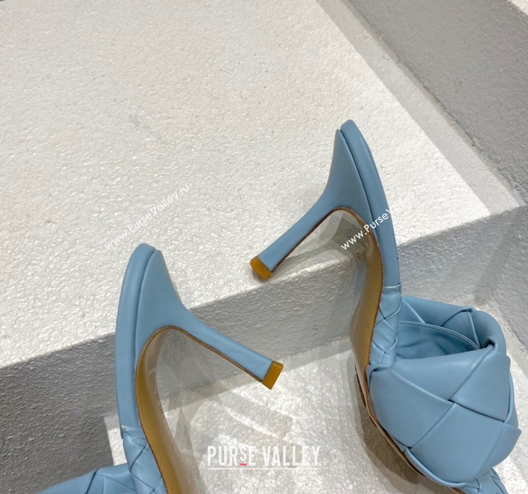 Bottega Veneta Lido Heel Slide Sandals 9.5cm in Intrecciato Leather light Blue 2024 0430 (MD-240430188)