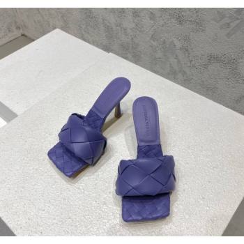 Bottega Veneta Lido Heel Slide Sandals 9.5cm in Intrecciato Leather Violet Purple 2024 0430 (MD-240430189)