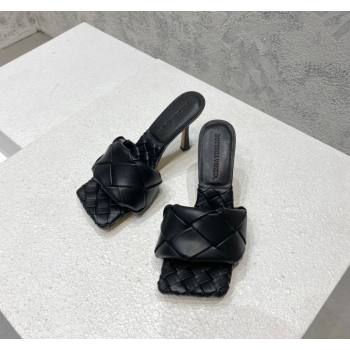 Bottega Veneta Lido Heel Slide Sandals 9.5cm in Intrecciato Leather Black 2024 0430 (MD-240430190)