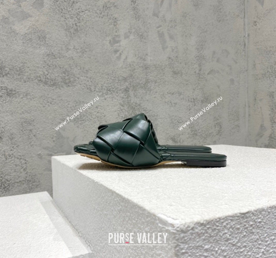 Bottega Veneta Lido Flat Slide Sandals in Intrecciato Leather Dark Green 2024 0430 (MD-240430192)