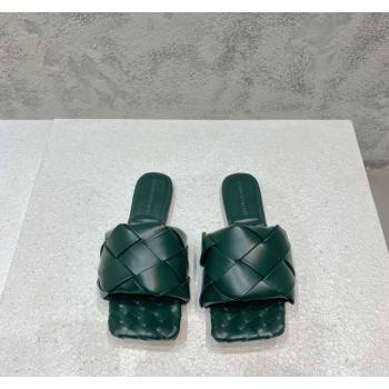 Bottega Veneta Lido Flat Slide Sandals in Intrecciato Leather Dark Green 2024 0430 (MD-240430192)