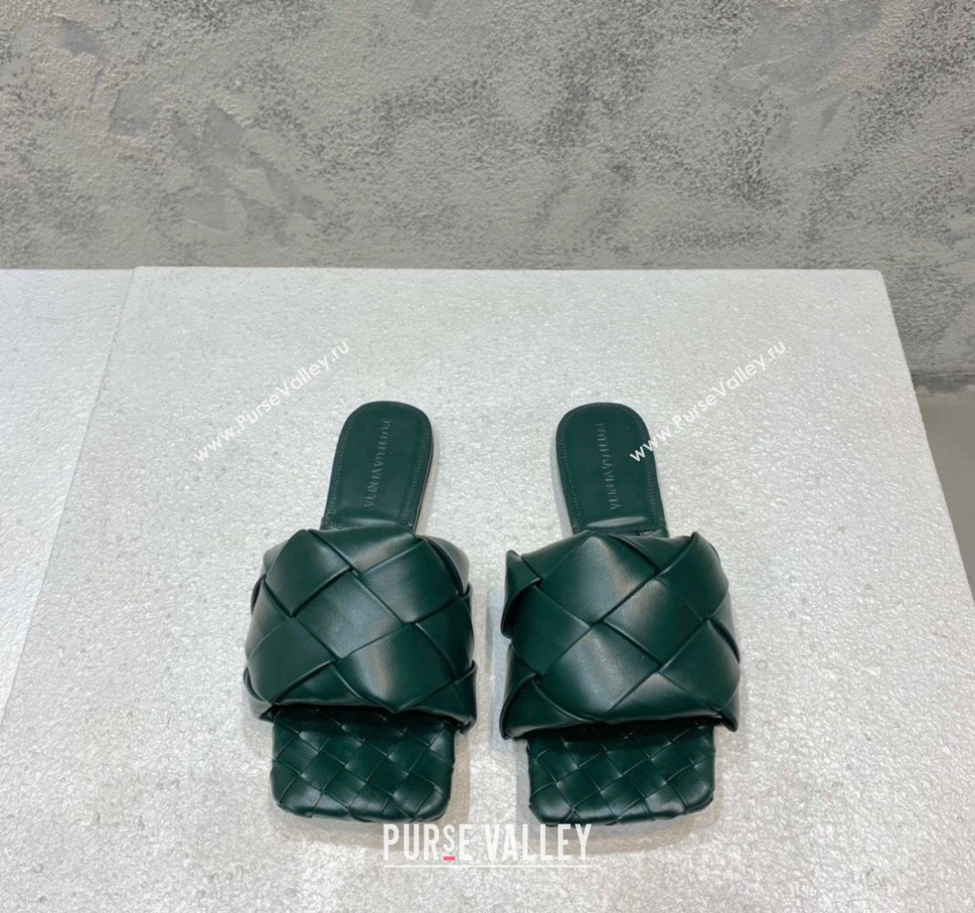 Bottega Veneta Lido Flat Slide Sandals in Intrecciato Leather Dark Green 2024 0430 (MD-240430192)