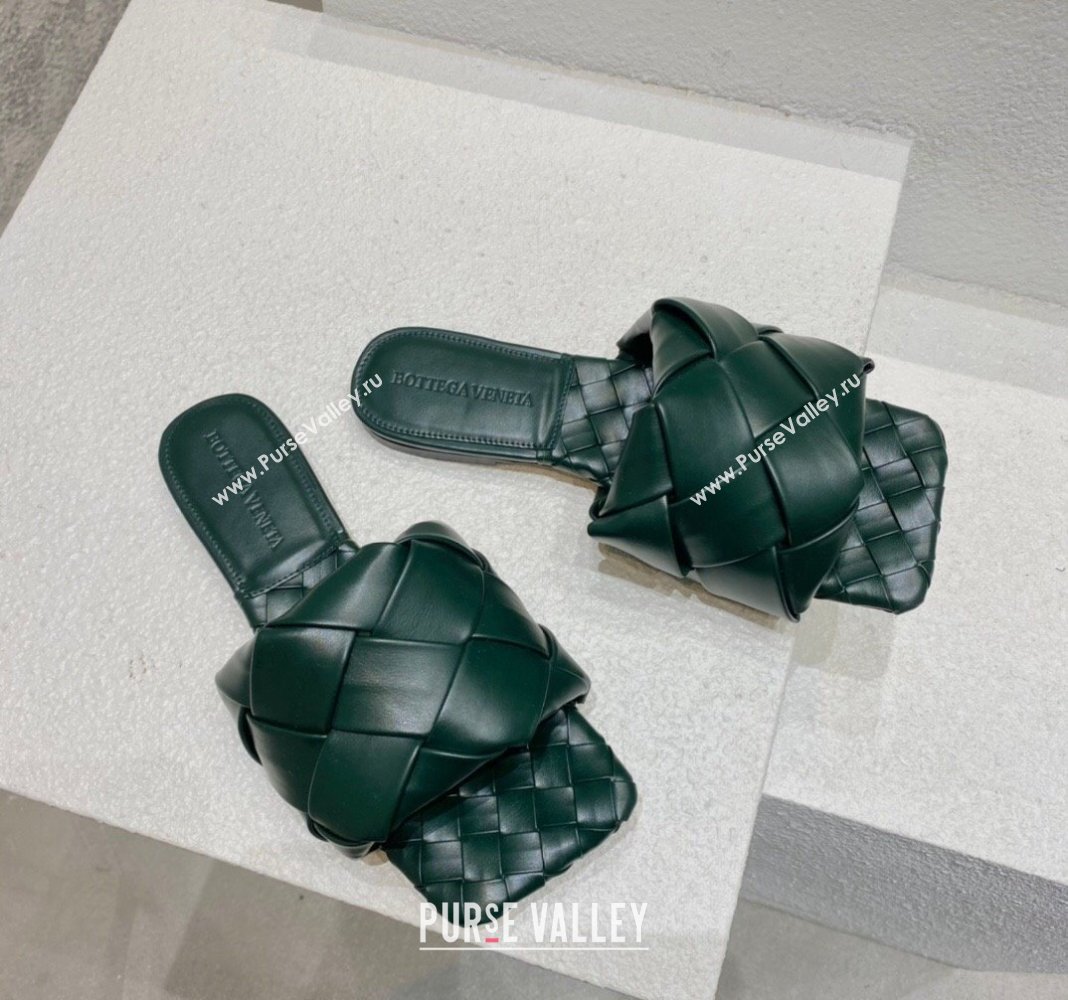 Bottega Veneta Lido Flat Slide Sandals in Intrecciato Leather Dark Green 2024 0430 (MD-240430192)