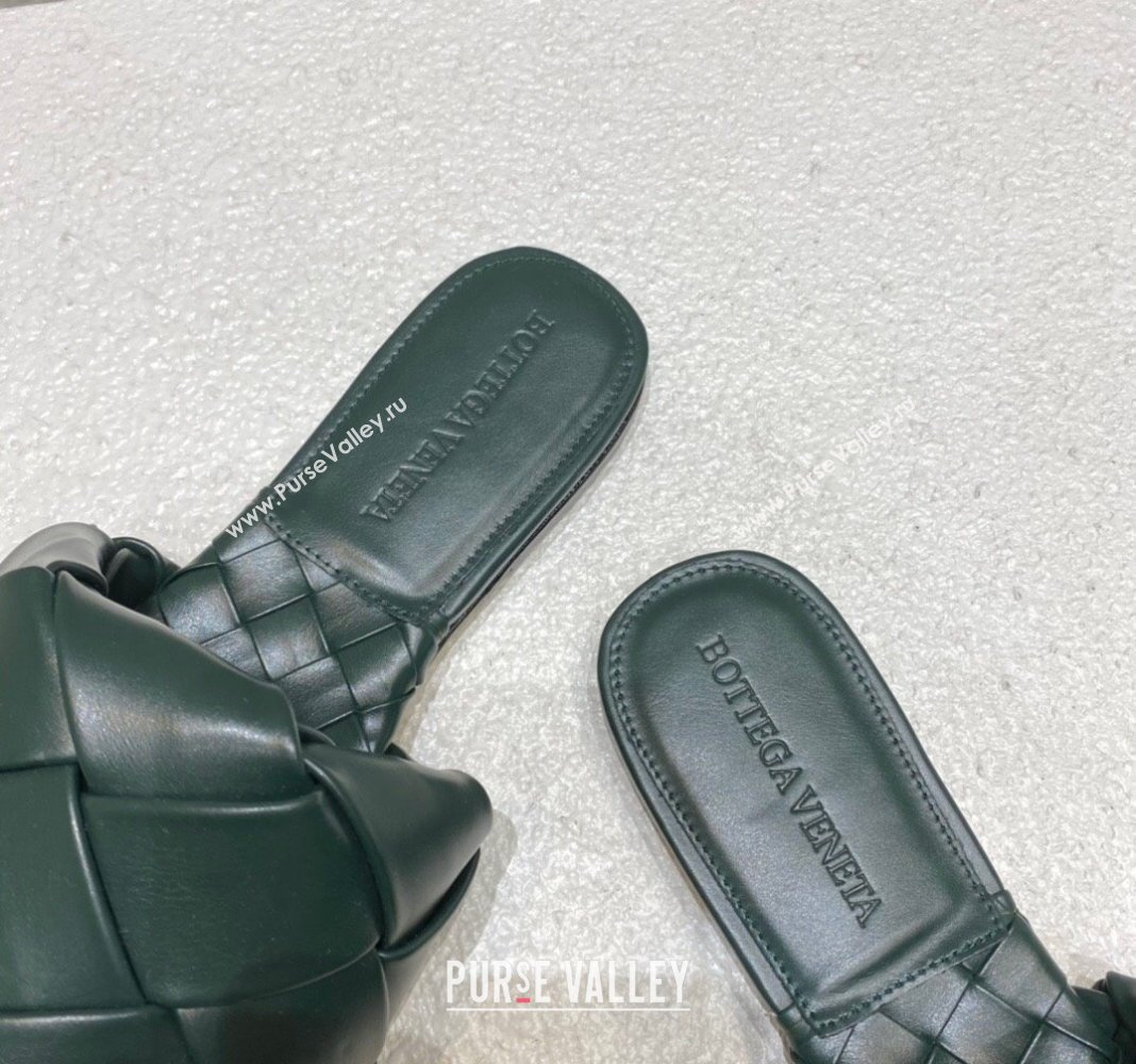 Bottega Veneta Lido Flat Slide Sandals in Intrecciato Leather Dark Green 2024 0430 (MD-240430192)